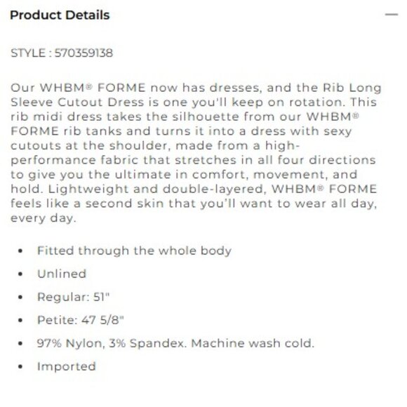 NWT WHBM FORME Black Rib Long Sleeve Cutout Dress - Size SP - Picture 10 of 10